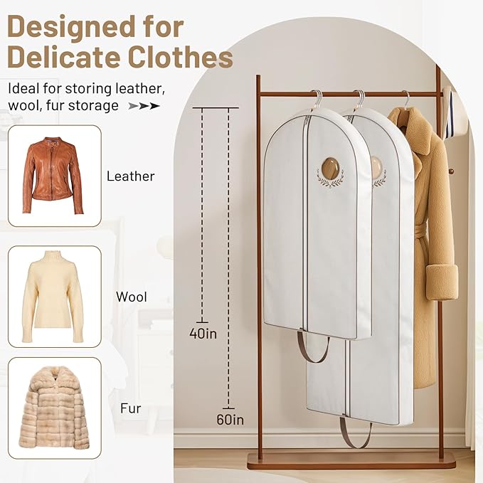 MISSLO 40" Cotton Garment Bags for Hanging Clothes Breathable Suit Cover Luxury Hanging Clothes Storage Foldable Coat Covers for Closet & Travel for Jacket, Shirt, Dress