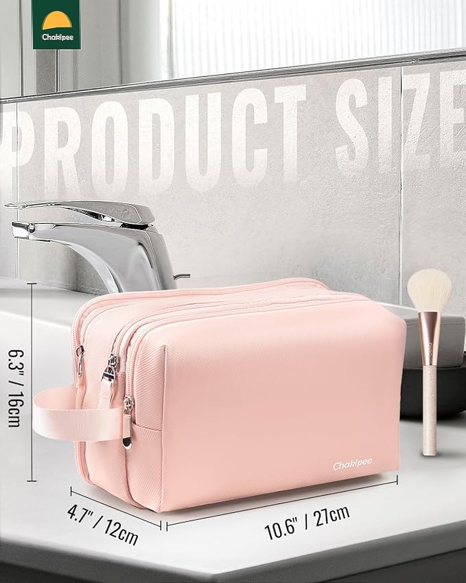 Toiletry Bag for Women - Travel Toiletries Organizer Dopp Kit Water Resistant Cosmetic Bag for Toiletry Accessories, Lightweight Pink Toiletries Bags with Zippers, Bathroom Essentials