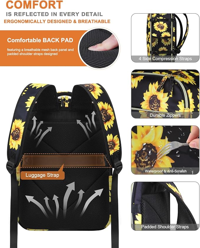 Capolo Travel Backpack for Women Men Waterproof Laptop Backpack Airlines Approved Carry On Backpack Bag Computer Bookbag for Business, Work, Traveling Fits 17 Inch Laptop(Sunflower)