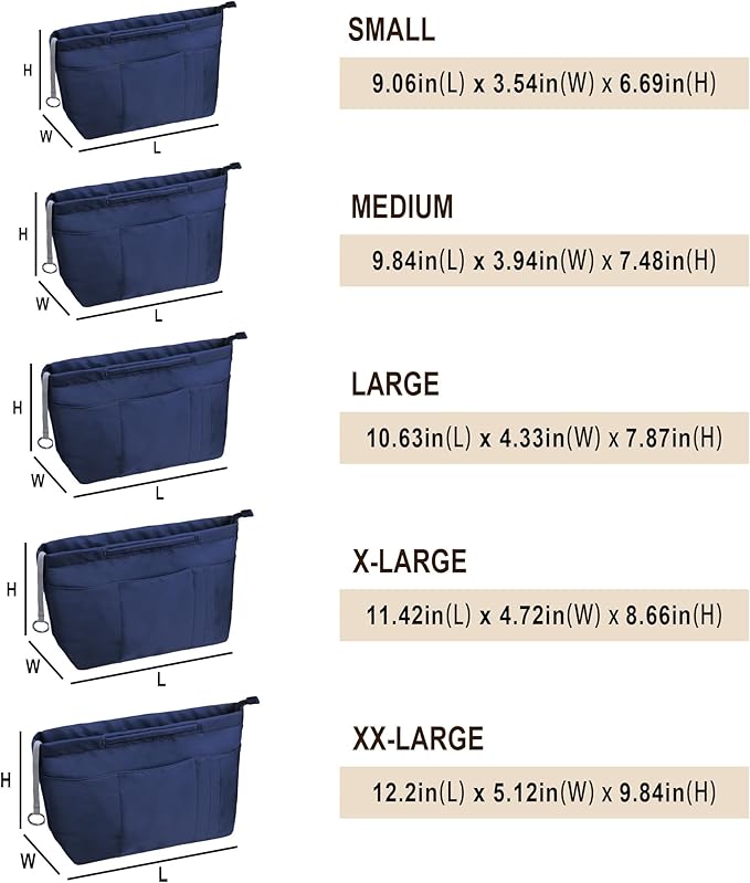 Vercord Purse Insert Organizers for Tote Handbag Bag in Bag with Zipper Liner Bag Organizer for Women 14 pockets