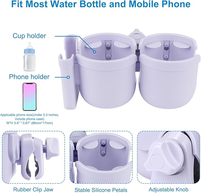 Accmor Stroller Cup Holder with Phone Holder, Bike Cup Holder, Universal Cup Holder for Uppababy Nuna Doona Strollers, 2-in-1 Cup Phone Holder for Stroller Bike Wheelchair Walker Accessory