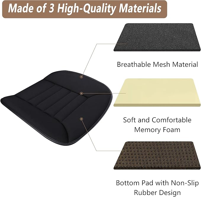 MYFAMIREA Car Seat Cushion Pad 1.2" Thick Comfort Seat Protector for Car Driver Seat Office Chair Home Use Memory Foam Seat Cushion with Non Slip Bottom, 20'' x 18.5'', Black
