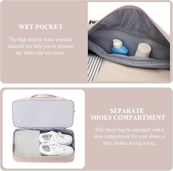 Weekender Bags for Women, Carry on Overnight Weekend Travel Duffel Bag with Shoes Compartment &Toiletry Bag, Personal Item Bag for Travel Business Trips Sport Hospital