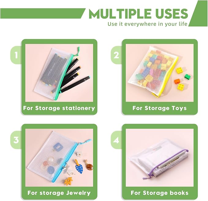 45pcs Mesh Zipper Pouch for Organization,Storage Pouches Colored PVC Travel Zipper Bags Clear Multipurpose Document Bags Suitable for Travel School Board Game and Office Supplies