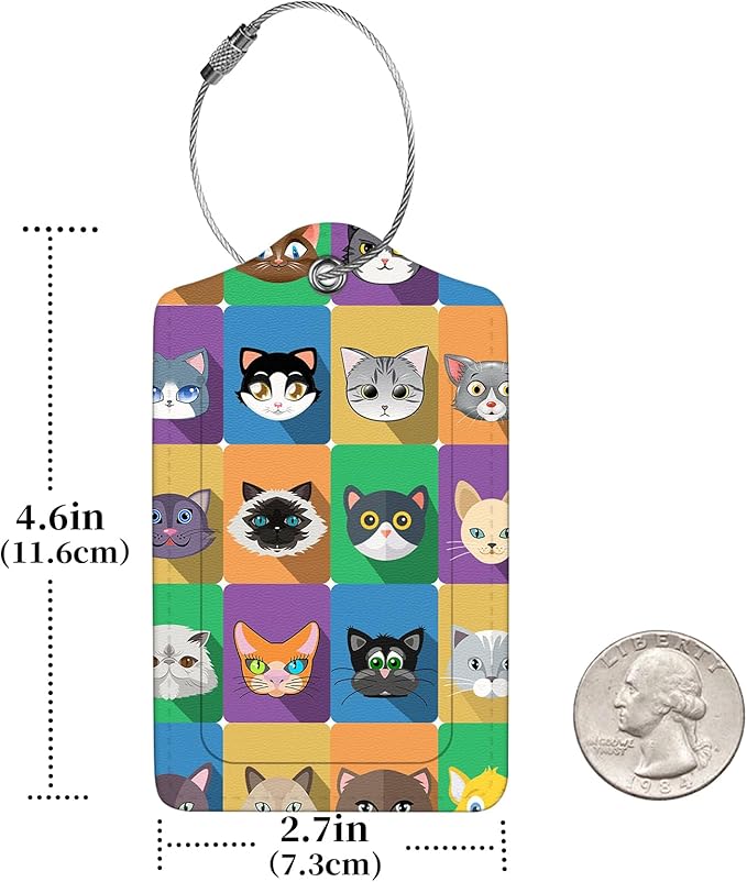 2 Pcs Luggage Tags for Suitcases, PU Leather Cruise Ship Luggage Tags with Privacy Cover Label Address Card and Durable Metal Ring Suitable for Men Women Handbags Backpacks Schoolbag,Animal Squares