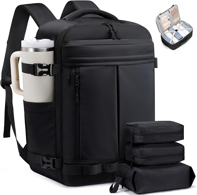 LOVEVOOK 50L Travel Backpack for Women Men, Airline Approved Carry On Luggage with 3 Cubes Accessories, TSA Personal Item Travel Cruise Essentials, Waterproof Weekender Overnight Bags fits 17" Laptop