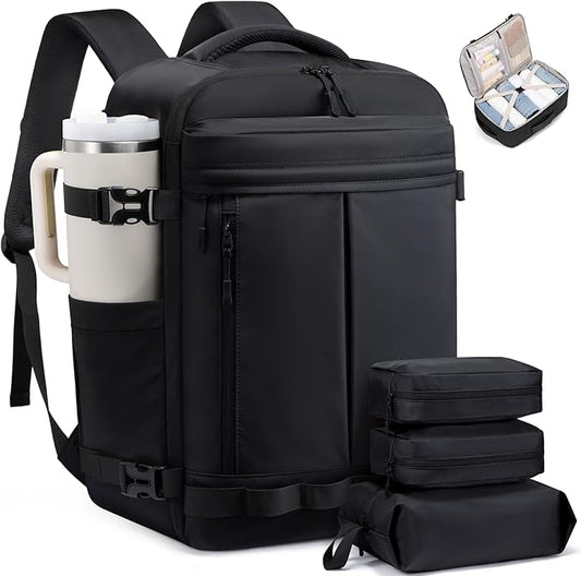 LOVEVOOK 50L Travel Backpack for Women Men, Airline Approved Carry On Luggage with 3 Cubes Accessories, TSA Personal Item Travel Cruise Essentials, Waterproof Weekender Overnight Bags fits 17" Laptop
