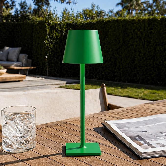 Yogaret Green Cordless Table Lamps, 6000mAh Rechargeable Battery, 2 Pack | Portable table lights set of 2 wireless battery operated lamps for indoor tables, patio, restaurant, dinner and kitchen use