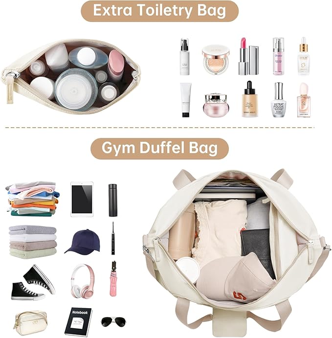 Gym Bag for Women, Sports Travel Duffel Bag with USB Charging Port, Weekender Overnight Bag with Wet Pocket and Shoes Compartment for Women, Travel, Gym, Yoga (Khaki) Medium
