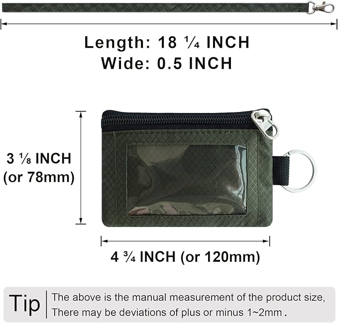 CHENSPRX Minimalist RFID Blocking Small Wallet with ID Window,WaterResistant Zip Id Case Wallet with Lanyard Keychain for Cards,Cash,Travel,Women,Men