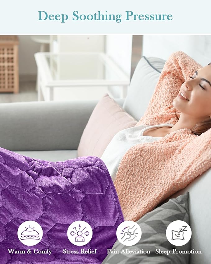 Topblan Weighted Lap Blanket 7lbs for Adults, Small Weighted Blanket Throw for Napping, Relaxation, Calming and Travel, Skin Friendly & Machine Washable for All-Season, Dark Purple 24x29 inches