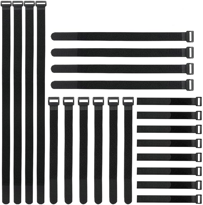 YiwerDer Reusable Fastening Cable Straps and Cable Ties Set 24 Pack(8"-12"-18"-24"), Adjustable Hook Loop Cord Management Wire Organizer Straps