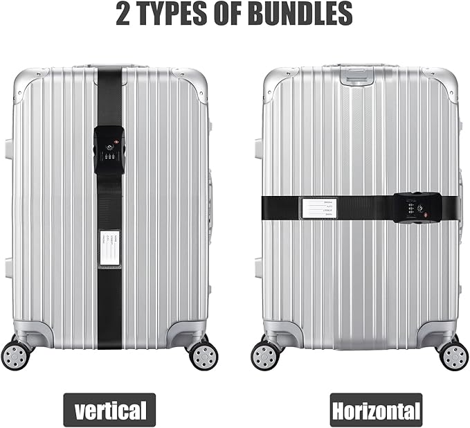 Veki Luggage Straps, TSA Approved Travel Luggage Packing Straps, Buckle Luggage Tags, Suitcase Belt Straps, Cordless Luggage, Add-On Bags, Accessory Buckle Straps and Packing Straps (Black)