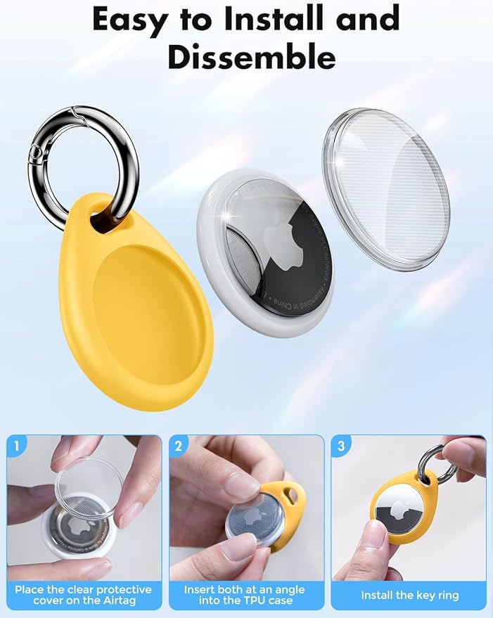 UNBREAKcable Holder for Apple AirTag - 4 Pack [Fit Tightly Design] [Easy to Install] [Hold Air Tag Securely] Waterproof TPU Shell Protective Case with All Metal Keychain Key Ring Clip