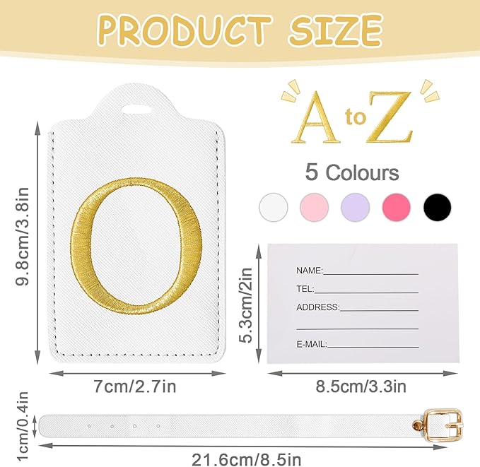 Initial Letter Luggage Tags for Suitcases, Personalized Embroidered Letter Luggage Bag Suitcase Identifier Name Tag, Cute PU Leather Travel Luggage Tags, Bag Tags for Luggage Handbags(White O)
