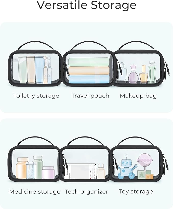 BAGSMART TSA-Approved Toiletry Bag, Large Opening Clear Makeup Bag with Handle, Quart Sized Travel Toiletry Bag, Carry-On Airline Compliant for Men and Women (Black)