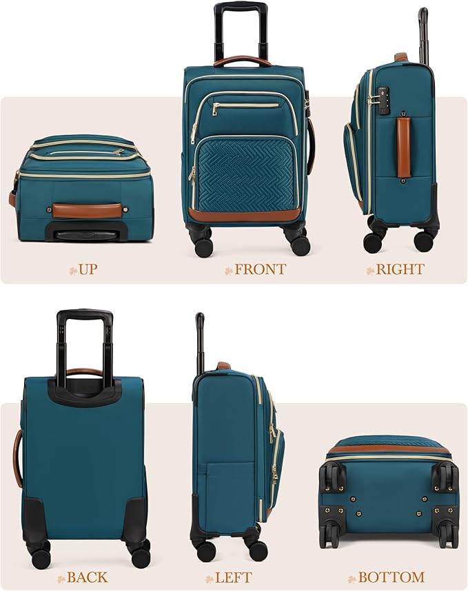 RAINSMORE Carry On Luggage 22x14x9 Airline Approved, 20 Inch Softside Suitcases with Wheels, 3 Piece Luggage Sets, Rolling Carry On Suitcase with TSA Lock for Travel Weekender