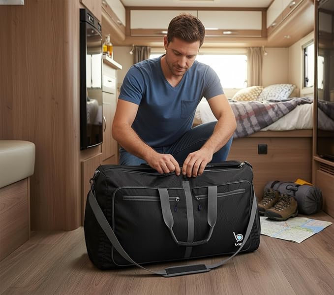Bago Large Duffle Bag for Travel Women & Men. Durable Lightweight Foldable Travel Duffel Bags For Traveling Women. 80L Duffle Bags For Overnight Bag With Shoe Compartment Collapsible Weekender duffel