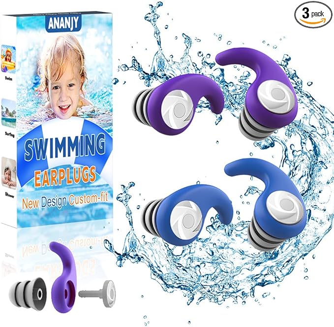 Waterproof Swimming Ear Plugs for Kids - 2 Pairs of Reusable Soft Silicone Swim Earplugs,Ear Protection for Children (4-12 Years Old) - Ideal for Surfing, Diving, Pool, Showering, and Water Sports