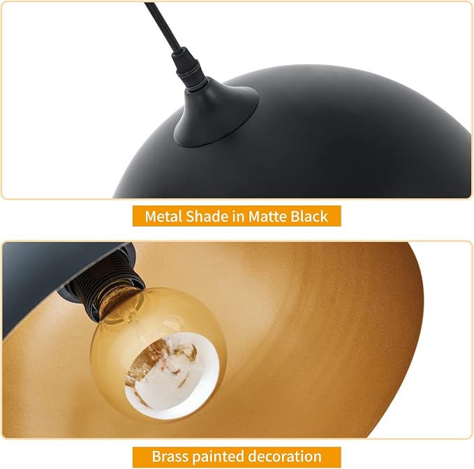 Industrial Pendant Light Fixtures,11.8" Black Dome Pendant Lights,Adjustable Vintage Hanging Lamp for Kitchen Island Restaurant Bar Cafe Dining Room Sink,3 Pack