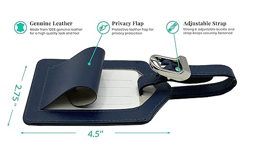 Navy Genuine Top Grain Leather Luggage Tag