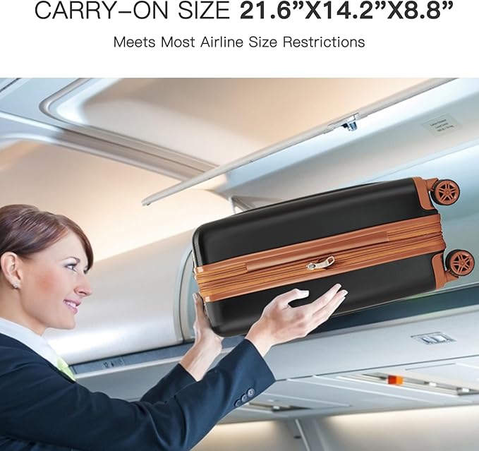Kono Small 20 Inch Expandable Carry On Luggage with Quiet Spinner Wheels & TSA Lock, Scratch and Drop Resistant PC+ABS Hardside 22x14x9 Airline Approved Suitcase, Black & Brown