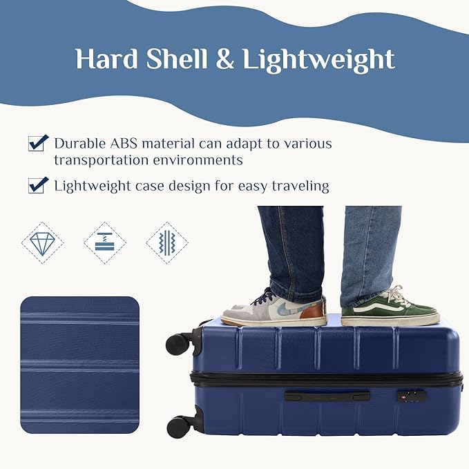 NEWBULIG 20 Inch Carry on Luggage, Lightweight Expandable Rolling Suit Case with TSA Lock, Hard Shell ABS Suitcase with Double Spinner Wheels, Blue