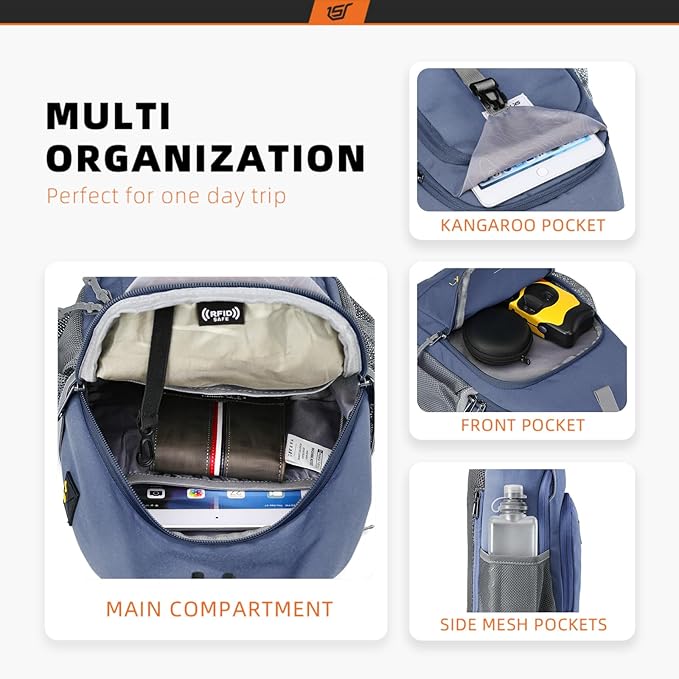 SKYSPER Sling Bag RFID Crossbody Sling Backpack Cross Body Shoulder Bag Travel Hiking Daypack for Women Men(Periwinkle)