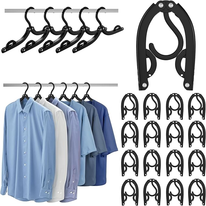 60 Pcs Portable Folding Travel Hangers for Cruise Ship Essentials 2026, Plastic Hanger Clothes Drying Rack for Suitcase, RV, Camping, Flying, Hotel, Road Trip Essentials Travel Accessories (Black)
