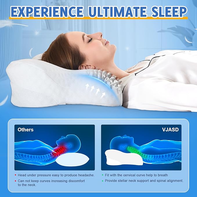 Cervical Neck Pillows with Memory Foam - Neck Pillows for Pain Relief Contour Memory Foam Pillows Ergonomic Neck Support - Adjustable Orthopedic Pillows with Breathable Pillowcase White
