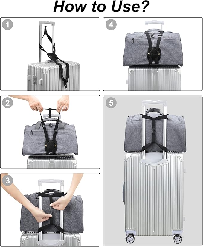 lapinche Luggage Straps, Bag Bungee, Luggage Bungee, Luggage Straps Suitcase Adjustable Belt, Adjustable and Portable Travel Suitcase Accessory (Black)