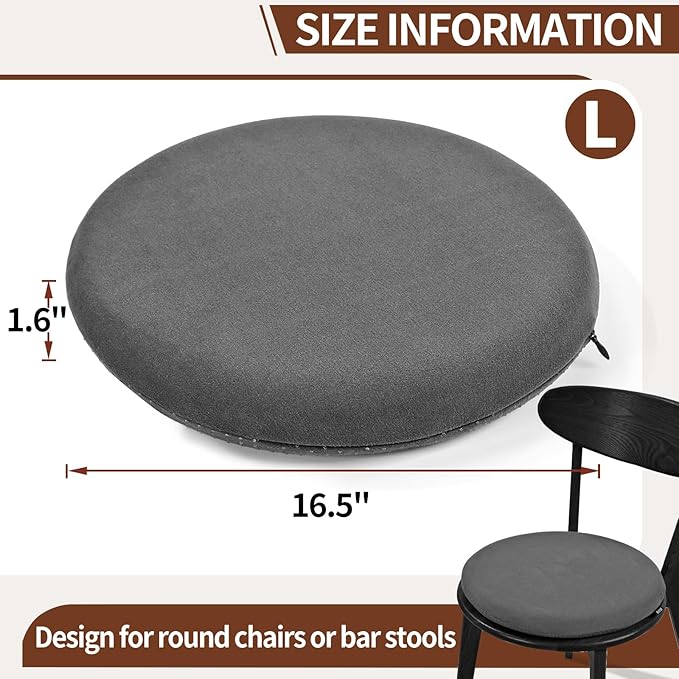 BUYUE Memory Foam Seat Cushion, Dia 16.5" Soft Velvet Round Stool Cushion Anti-Slip Chair Pads, L, Dark Grey