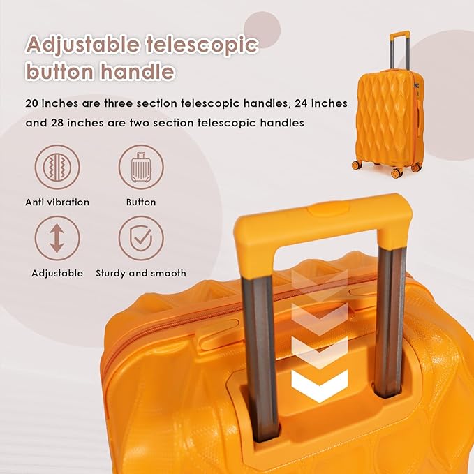 luggage sets 3 piece, 3 piece luggage sets with spinner wheels Hardside Lightweight Luggage 20in 24in 28in. (orange)