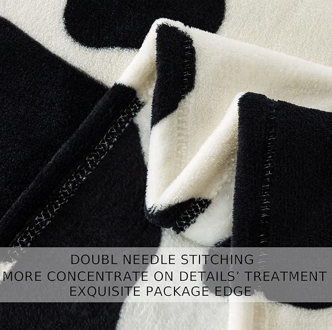 Flannel Fleece Cow Print Blanket King Size - Premium Anti-Static Super Soft Cozy Plush, Lightweight Microfiber Winter Warm Cow Print Throw Blanket for Couch Sofa Bed 90" x 108"(Black Cow King)