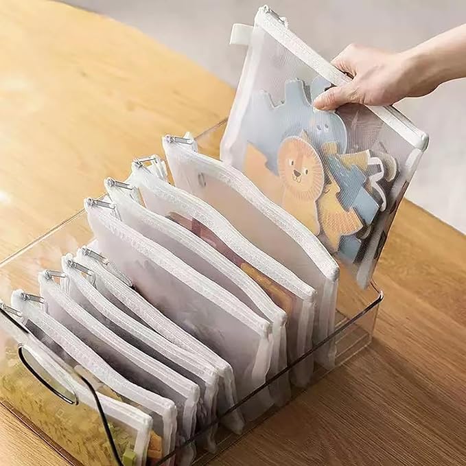 OZY 10 Pieces Nylon Zipper Mesh Pouch,Cosmetic Bags,Zipper Bags for Organizing Storage,Puzzle, Board Games,Multipurpose Travel Bags and Office Supplies (A5 White)