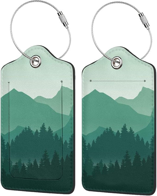 Green Mountain Luggage Tags Set of 2 Leather Stainless Steel Loop Label Tag for Travel Bag Suitcase