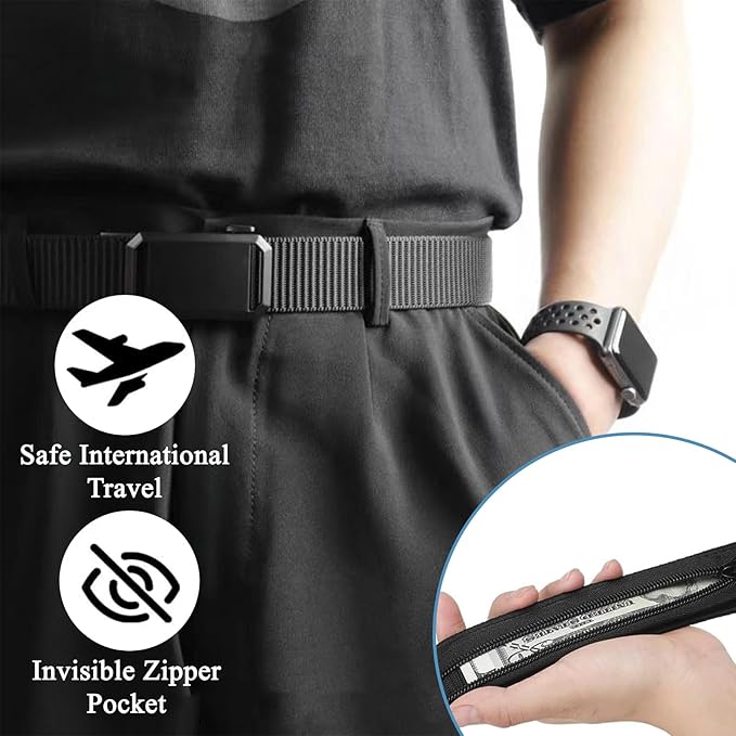 Money Belt, 2 Pcs Security Belt for Travel for Men Hidden Anti-Theft Nylon for Business Trip Jogging Outdoor Working Gift for Fathers Dad Men Boyfriend (Black,Khaki)