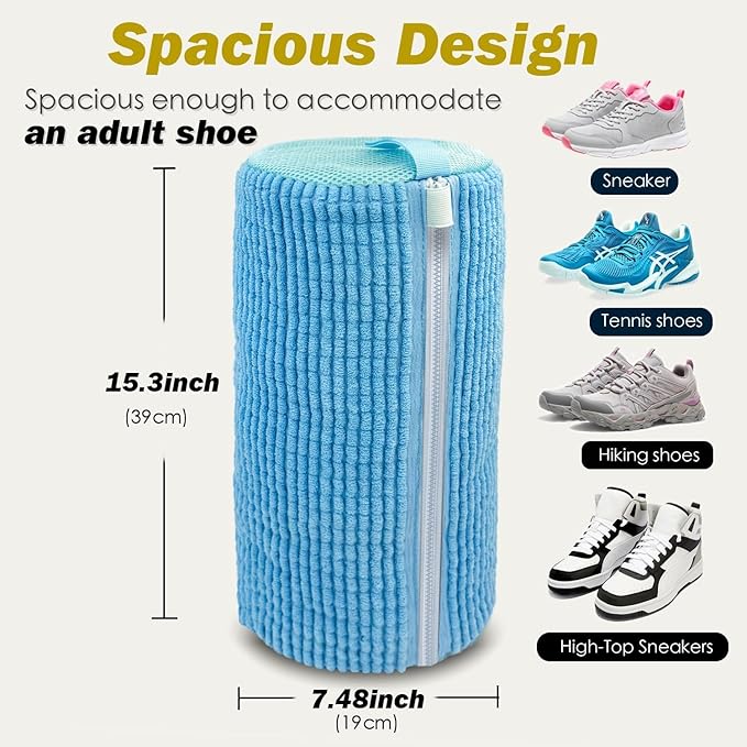 Shoe Washing Machine Bag,Laundry Shoe Bag for Washer and Dryer,Reusable Shoe Cleaning Bag for Sneakers,Tennis Shoes,With Self-locking Zipper, Microfiber Inside (Lite Blue - 2 Pack)