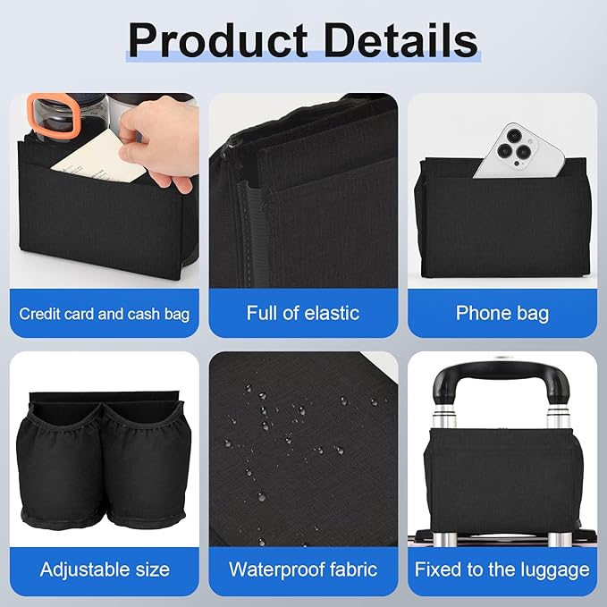 Luggage Travel Cup Holder for Suitcases Free Hands, Travel Accessories, Carry on Beverage Cup Holder Attachment, Luggage Cup Caddy Gifts for Flight Attendants, Business, Travelers, Black