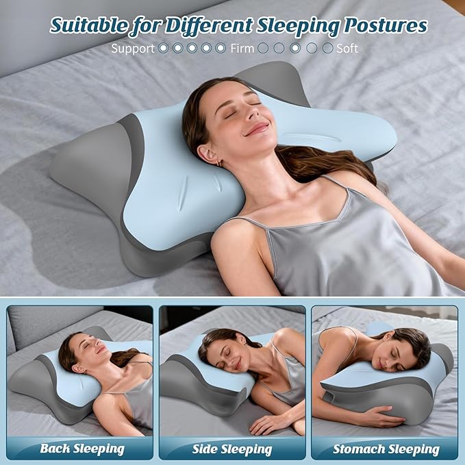 Cervical Pillow for Neck Pain Relief, Ergonomic Pillow for Sleeping, Neck Support Bed Pillows, Orthopedic Contour Pillow for Side Back Stomach Sleepers,Neck Support Memory Foam Pillows