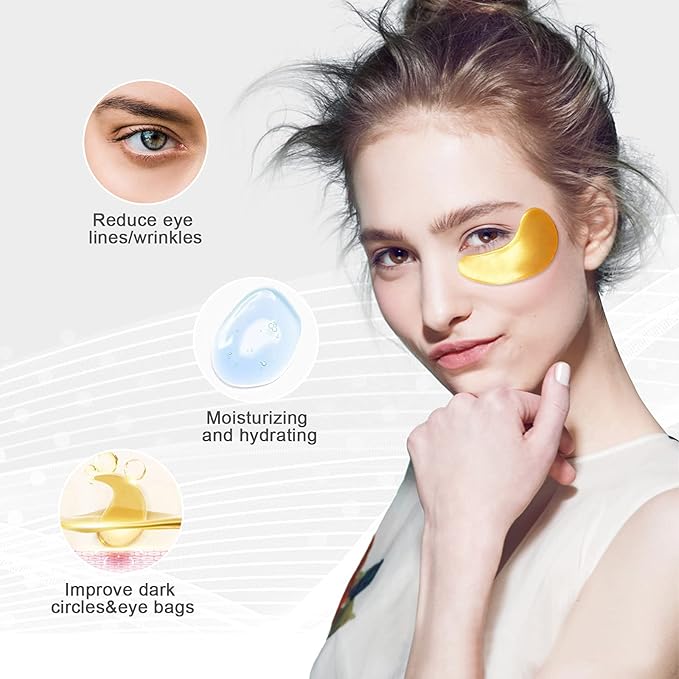 Permotary 30 Pairs Crystal Collagen Under Eye Mask, Gold Gel Collagen Eye Pad For Moisturizing, Reducing Dark Circles & Puffy Eyes (30 Pairs Gold)