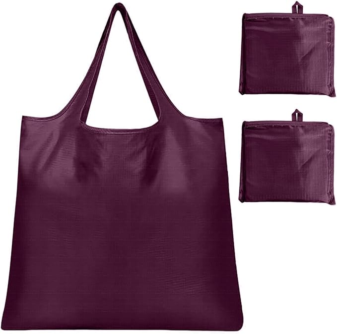 Washable Large Foldable Shopping Bag, Waterproof Reusable Grocery Bag Holder,for Shopping Reusable Tote Bags Large 50LBS,Tote Bags Nylon Bags(Wine Red+Wine Red)