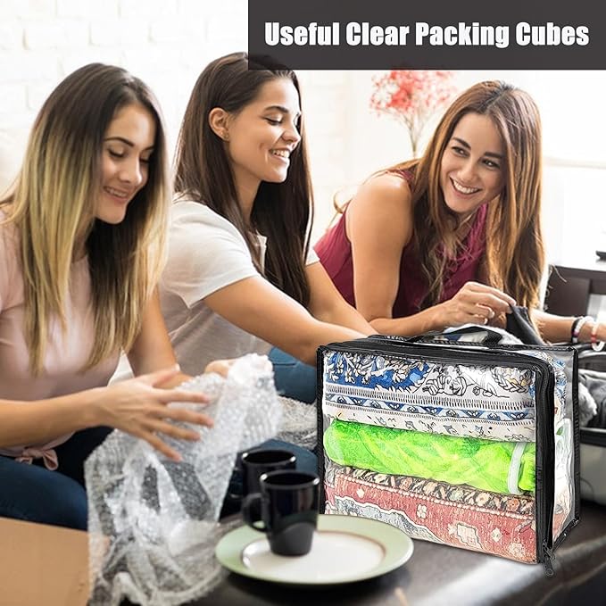 10 Pcs Extra Large Clear Travel Packing Cube，16 x 12 x 4 Clear Vinyl Zippered Storage Bags See Through Moving Bag Plastic Storage Bags PVC Multipurpose Pouch with Handle for clothing Storage