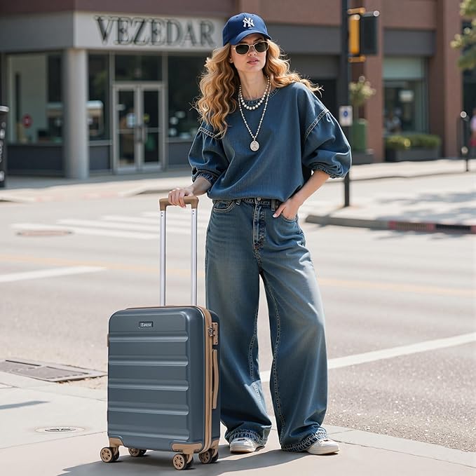Luggage Sets 3 Piece,Suitcases with Wheels,Carry On Luggage Set,ABS Hard Case Luggage with TSA Lock Spinner Wheels(3 Piece Sets,Blue(20"/DB/TB))