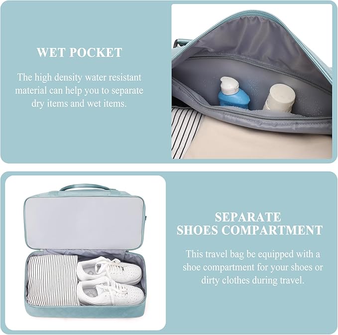 Weekender Bags for Women, Carry on Overnight Weekend Travel Duffel Bag with Shoes Compartment &Toiletry Bag, Personal Item Bag for Travel Business Trips Sport Hospital