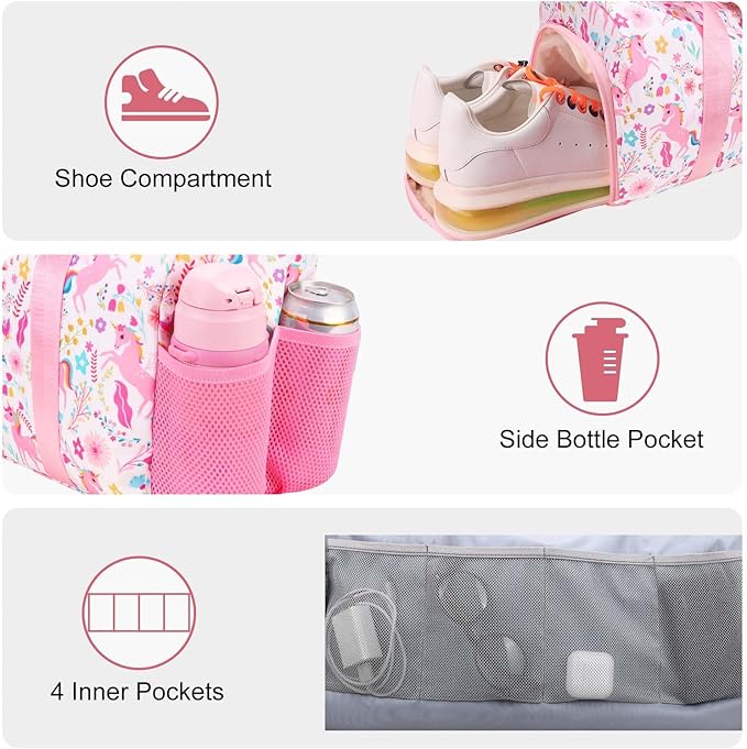 Gym Travel Duffle Bag for Girls - Gymnastics Sports Dance Bag with Shoe Compartment & Wet Pocket Panda Kids Travel Bag Teens Weekender Sleepover Carry On Bag