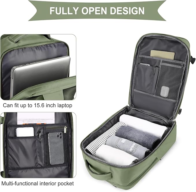 coowoz Large Travel Backpack For Women Men,Carry On Backpack Flight Approved,Hiking Backpacks Waterproof Outdoor Rucksack Casual Daypack Travel Bag Essentials Personal Item Backpack(Gray Green)