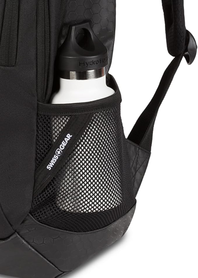 SWISSGEAR Cecil 18-Inch Laptop Backpack Fits 16-Inch Laptop, Travel Daypack with Organizer Pockets, Water Bottle Holders & Padded Straps – Black Hex