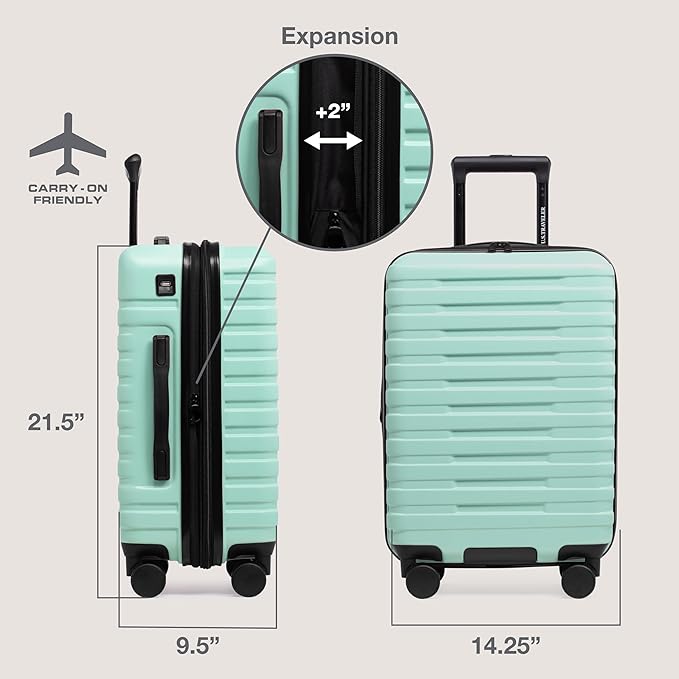 U.S. Traveler Boren Expandable Hardside Rugged Travel Luggage with 8 Spinner Wheels, Mint, Carry-on 22-Inch