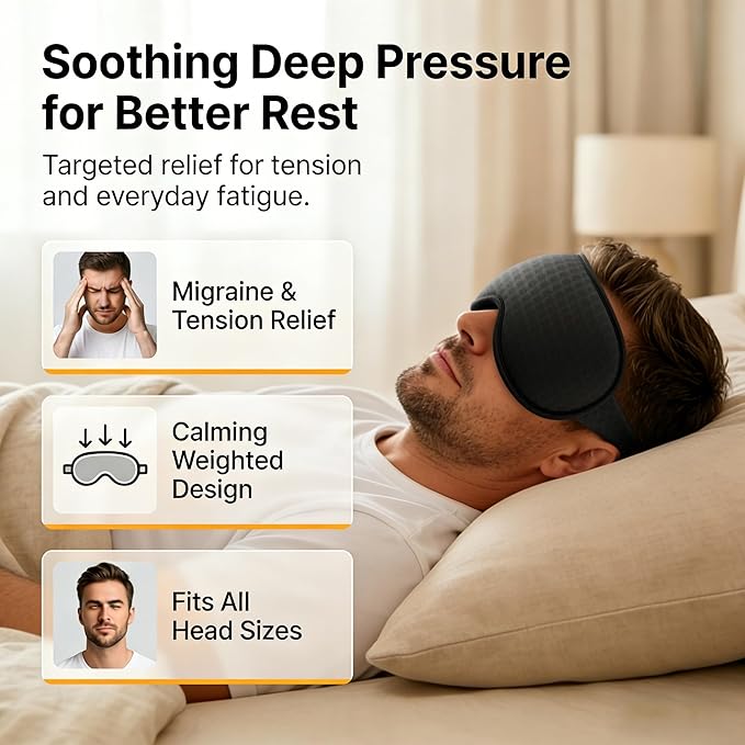 Blackout Weighted Eye Mask for Sleeping: 3D Contoured Gentle-Pressure Sleep Mask for Men & Women - Airplane Travel & Night Shift Essentials, Zero Eye Pressure, Breathable Blindfold, Black